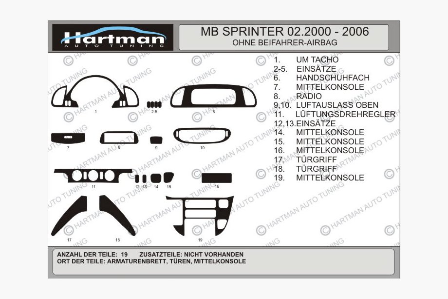 Mercedes Sprinter W901/902/903/904/905 1995–2006 (cdi, 2000-2006) Rivestimenti cruscotto (Vip-Hartman) Rosso Foto 2