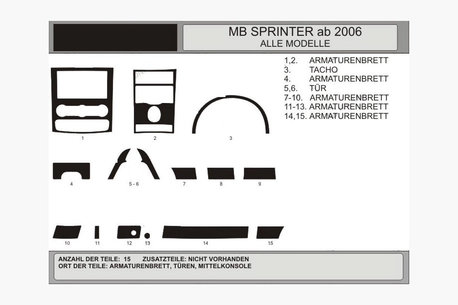 Mercedes Sprinter W906 2006–2018 Kit rivestimento cruscotto (15 pezzi, VIP-Hartman) Image