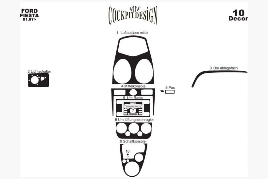 Ford Fiesta 2002-2008 Rivestimenti cruscotto interni (2005-2008) Titanio Foto 3