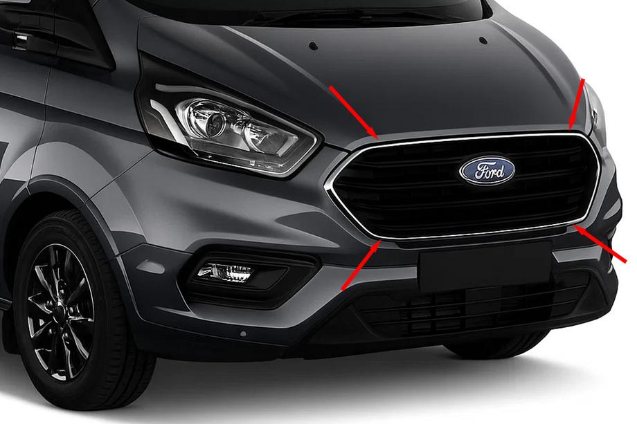 Ford Custom 2013-2022 Cornice cromata per griglia anteriore 2018+ (4 pz, acciaio inox) Image