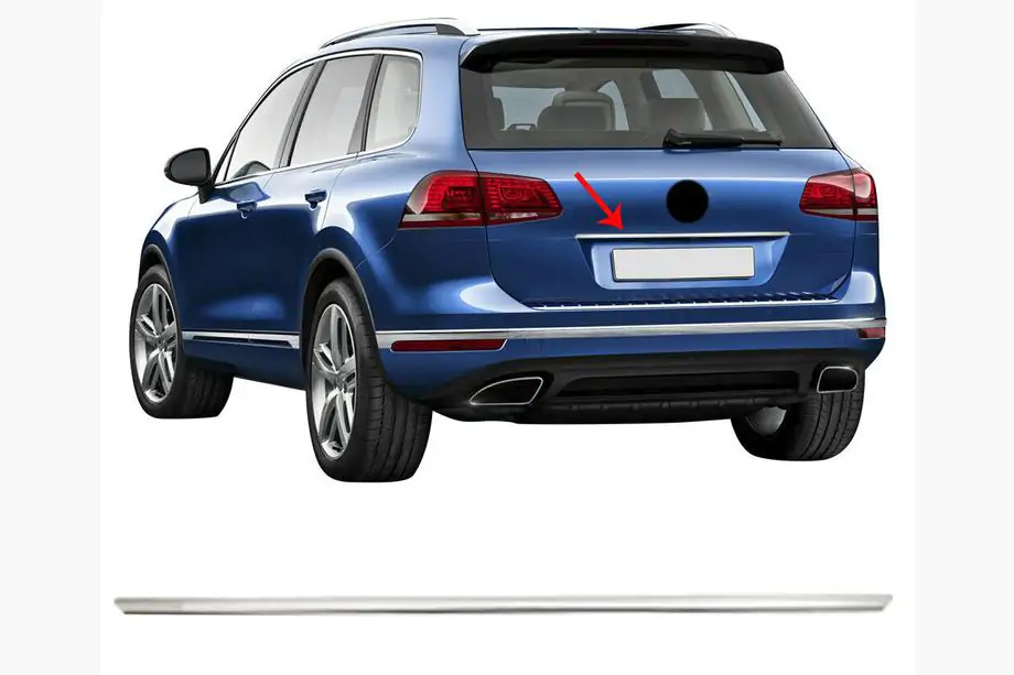 Volkswagen Touareg 2018- Modanatura cromata sopra targa OmsaLine (acciaio inox) Foto 1