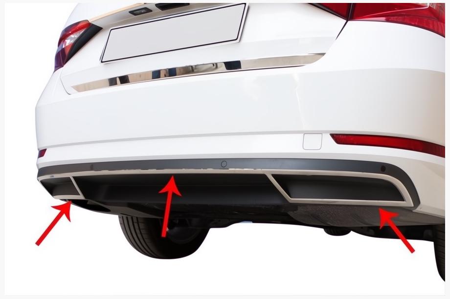 Skoda Superb 2015-2024 Coperture terminali paraurti posteriore Carmos (3 pz, acciaio inox) Foto 1