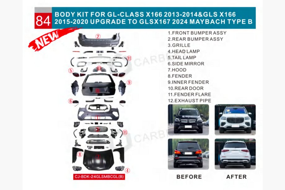 Mercedes GL/GLS class X166 2012-2019 Kit conversione facelift da X166 a GLS X167 Maybach (Type-B) Foto 7