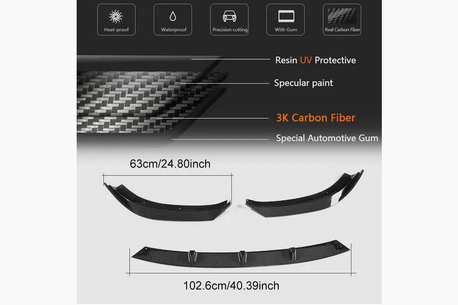 Audi A3 2012-2020 Labbro paraurti anteriore Lip V1 (per Base 2017-2020 Sedan, Carbonio) Foto 6