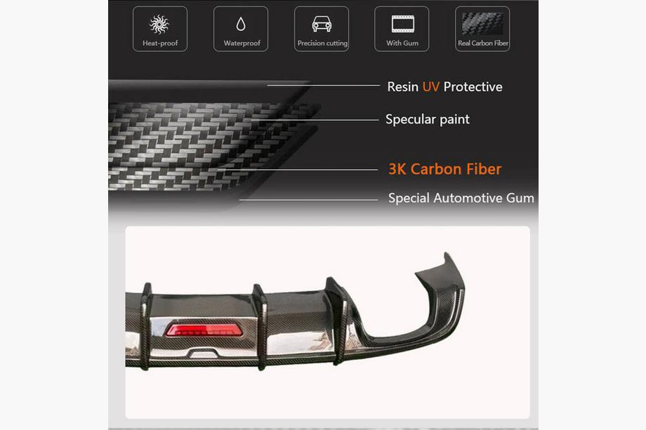 Audi A3 2012-2020 Diffusore paraurti posteriore con luce freno a LED (per Base Sedan 2017-2020, Carbonio) Foto 3