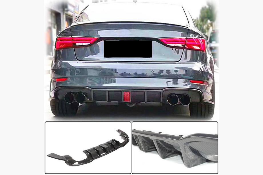 Audi A3 2012-2020 Diffusore paraurti posteriore V2 (per S-Line Sedan 2017-2020, Carbonio) Foto 1