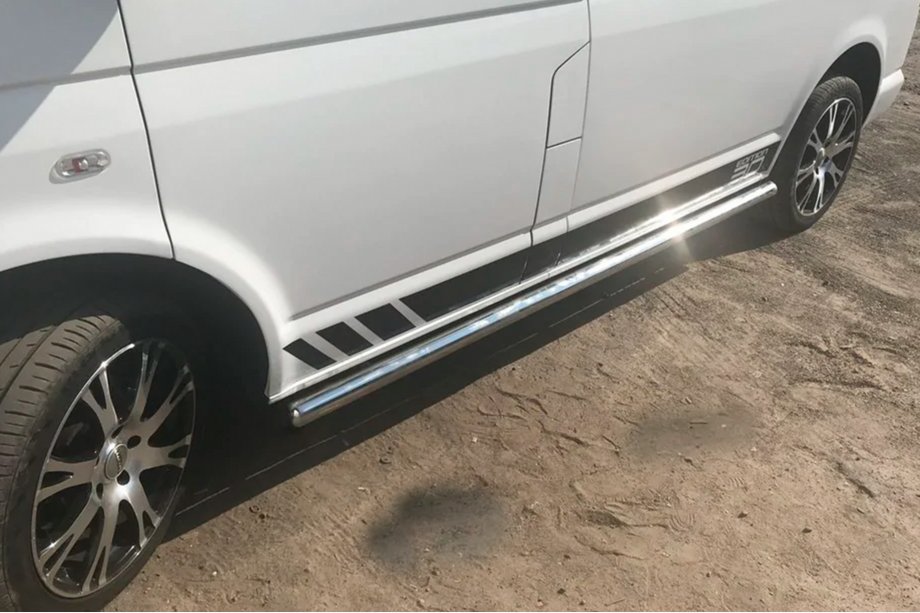 Volkswagen T5 Transporter 2003-2010 Barre Laterali (2 pz, Acciaio Inox) 70mm, Passo Lungo Foto 3