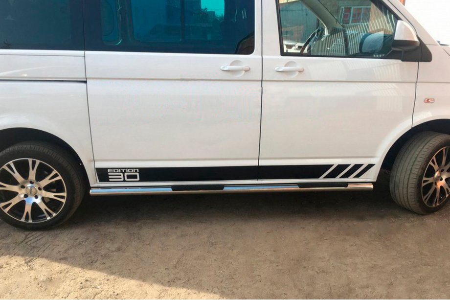 Volkswagen T5 Transporter 2003-2010 Barre Laterali (2 pz, Acciaio Inox) 70mm, Passo Lungo Foto 9
