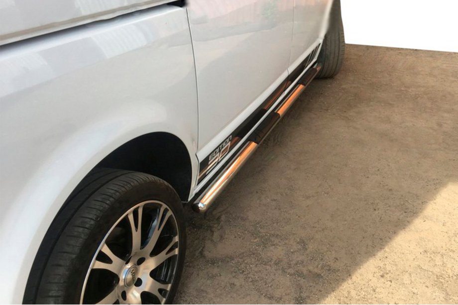 Volkswagen T5 Transporter 2003-2010 Barre Laterali (2 pz, Acciaio Inox) 70mm, Passo Lungo Foto 11
