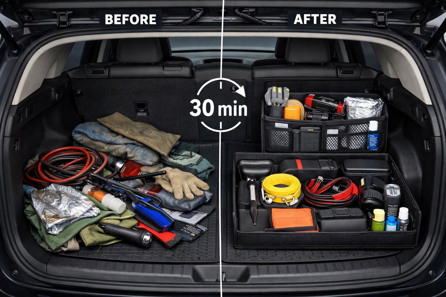 Organizzazione del bagagliaio: organizer, reti, box – ordine in 30 minuti