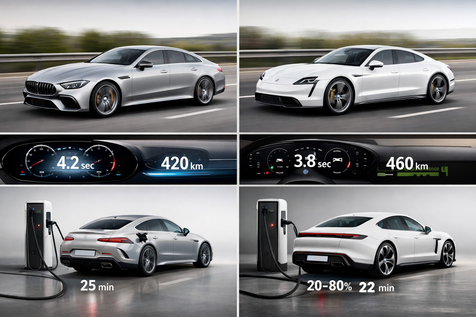Mercedes-AMG GT 53 vs. Porsche Taycan 4S: autonomia, prestazioni e ricarica