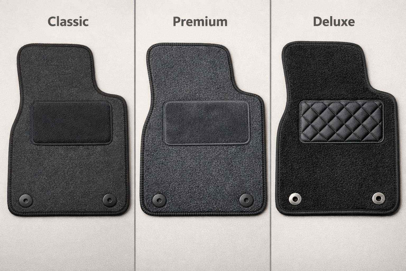 Tappetini in tessuto Classic, Premium o Deluxe: quale livello scegliere