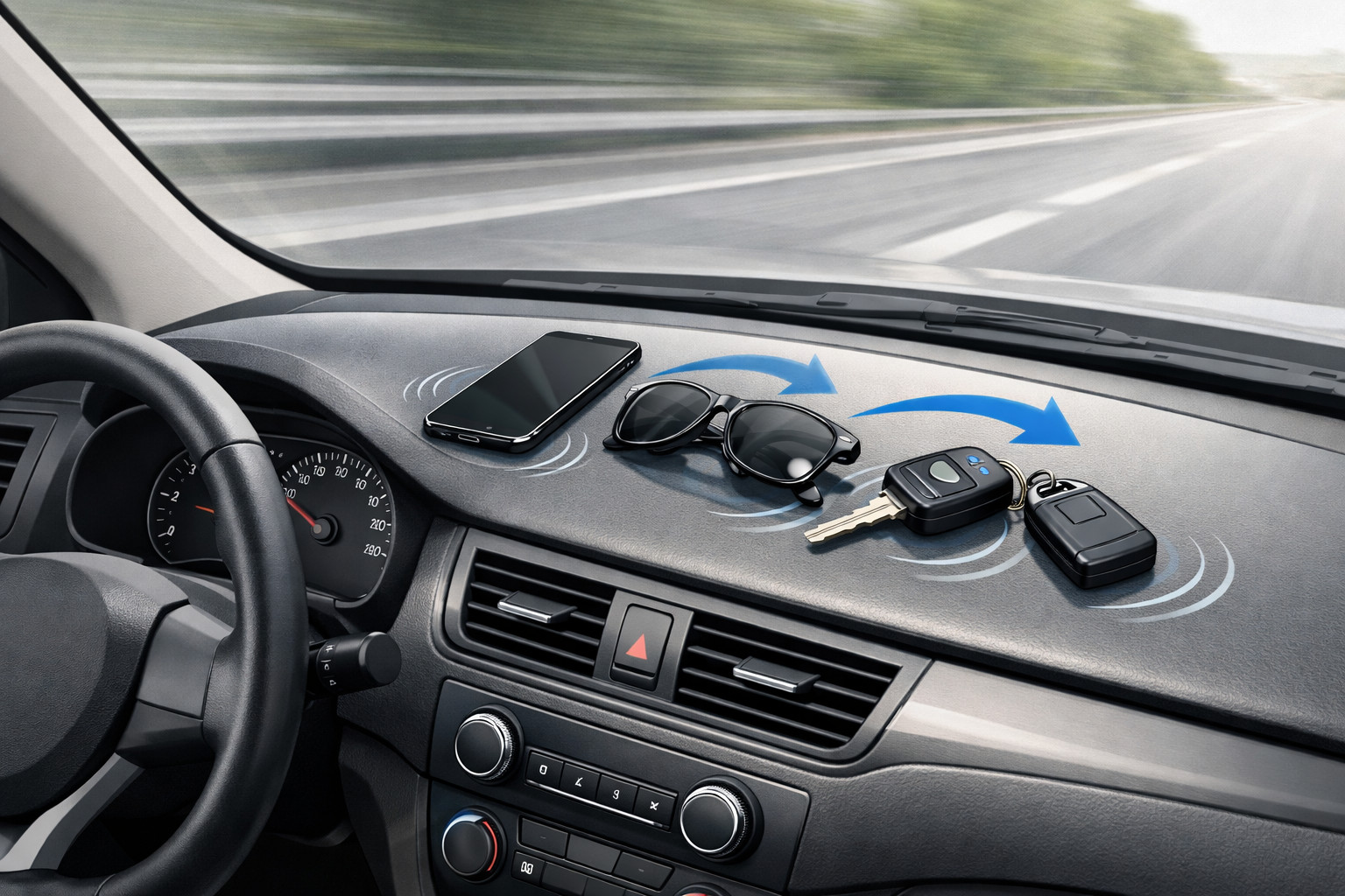 Cosa fare se piccoli oggetti scivolano sul cruscotto durante la guida