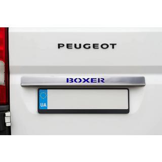 Modanatura cromata sopra targa con LED blu (acciaio inox) Peugeot Boxer 2006-2025 foto 1