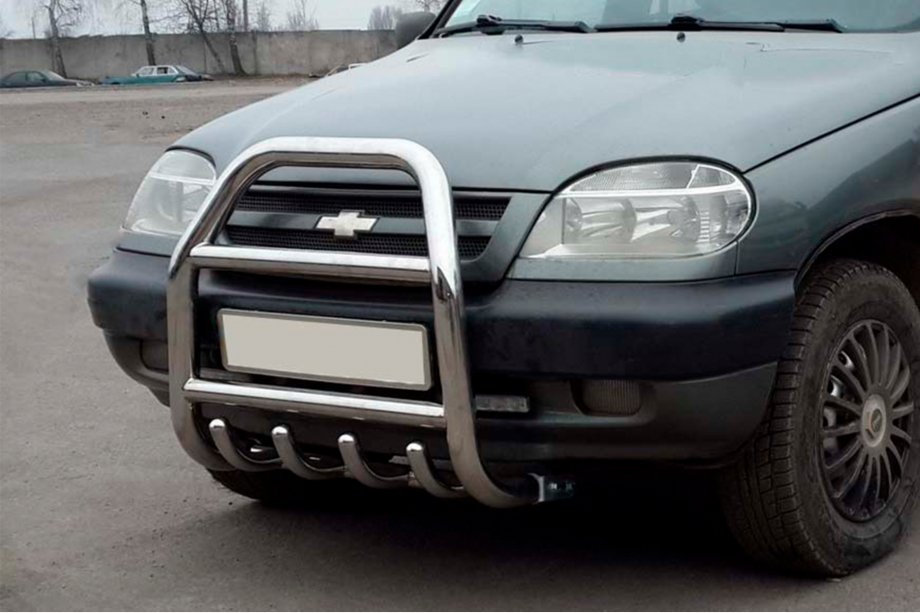 Chevrolet Niva 1998-2020 Protezione Anteriore QT007 (Acciaio Inox) Foto 1
