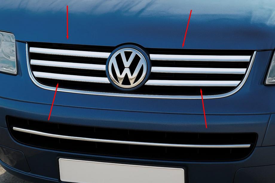 Volkswagen T5 Multivan 2003–2010 Coperture Griglia Cromate (6 pz, Acciaio Inox) Image