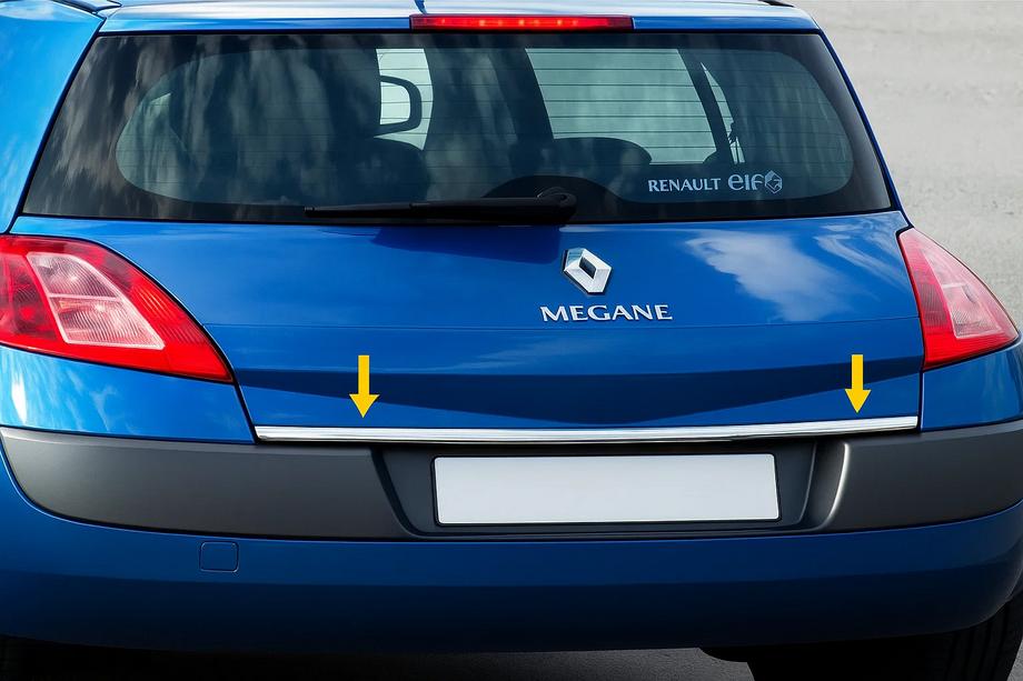 Renault Megane II 2004-2009 Modanatura bagagliaio acciaio inox HB, OmsaLine - Acciaio Inox Italiano Foto 2