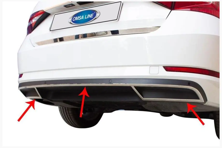Skoda Superb 2015-2024 Protezione terminale paraurti posteriore OmsaLine (3 pz, acciaio inox) Foto 1