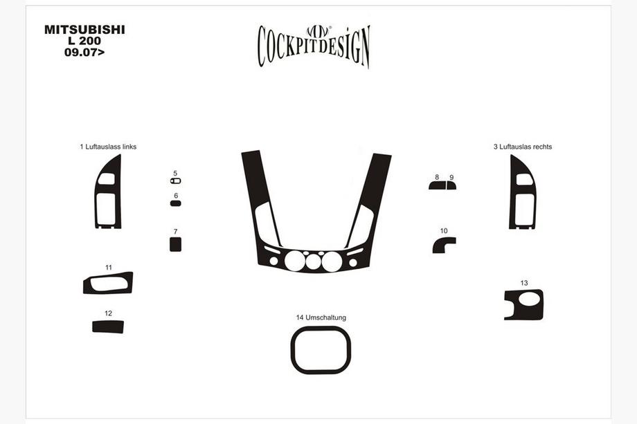 Mitsubishi L200 2006-2015 Kit rivestimenti cruscotto (13 pezzi) Legno Foto 4