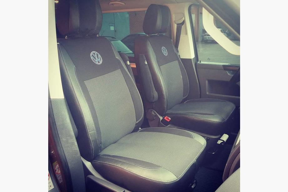 Volkswagen T5 Caravelle 2004-2010 Coprisedi Auto (Pelle Ecologica e Tessuto, Premium) Sedili anteriori (1+1) Foto 7