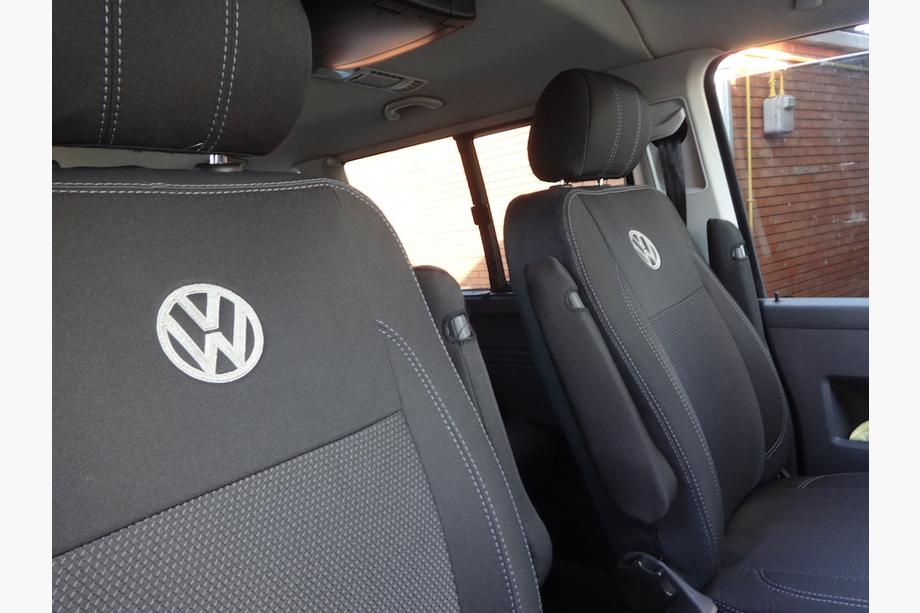 Volkswagen T5 2010-2015 Coprisedi Auto (Similpelle↗Tessuto, Premium) Set Completo Interni ↗ Sedili Anteriori (2↗1) Foto 9