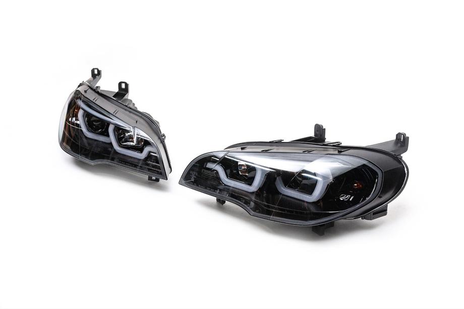BMW X5 E70 2007-2013 Fari anteriori con illuminazione LED (2 pz, scuri) Foto 1