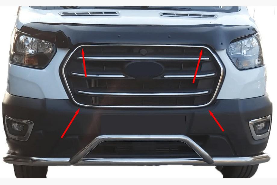 Ford Transit 2014- Cornice Griglia Cromata (2019+, 4 pz, Acciaio Inox) Carmos - Acciaio Inox Turco Image