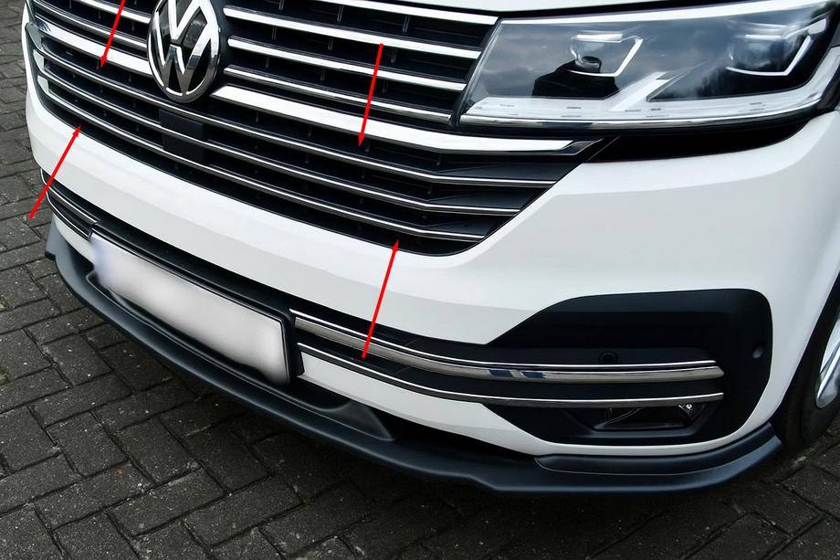 Volkswagen T6 2015-2024 Modanature cromate per griglia 2019+ (5 pz, acciaio inox) Foto 1