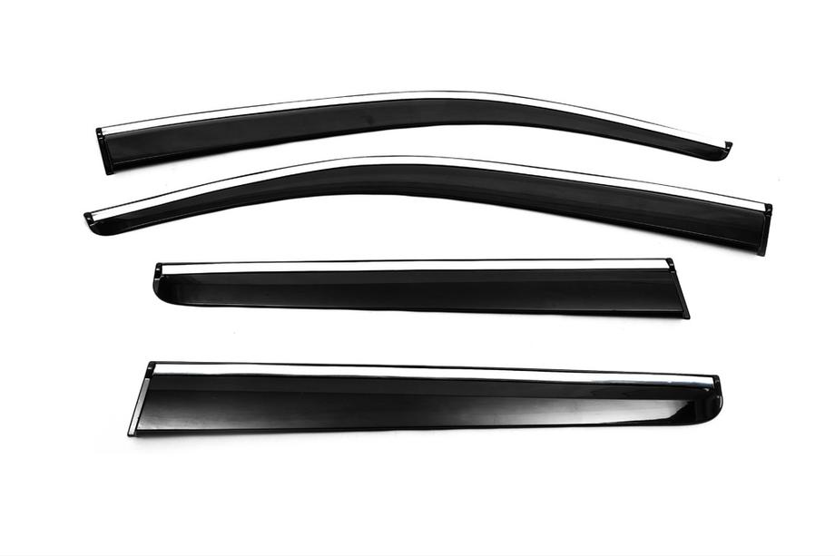 Nissan Navara 2006-2015 Deflettori Finestrini con Modanatura Cromata (4 pz, Sunplex Chrome) Foto 3