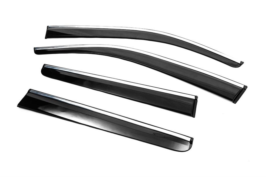Nissan Navara 2006-2015 Deflettori Finestrini con Modanatura Cromata (4 pz, Sunplex Chrome) Foto 4