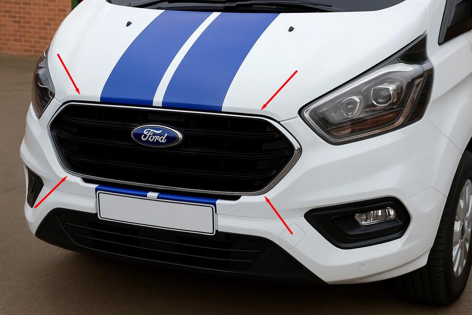 Ford Custom 2013-2022 Coperture griglia paraurti 2018+ (4 pz, acciaio inox) Image