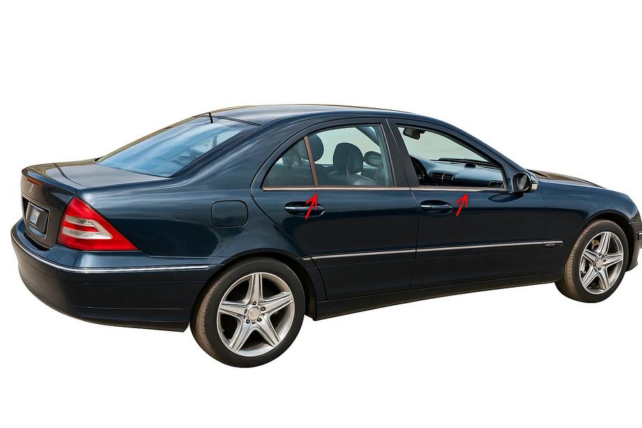 Mercedes C-class W203 2000-2007 Cornici Finestrini Acciaio Inox 4 pz, Berlina, Carmos - Acciaio Turco Foto 1